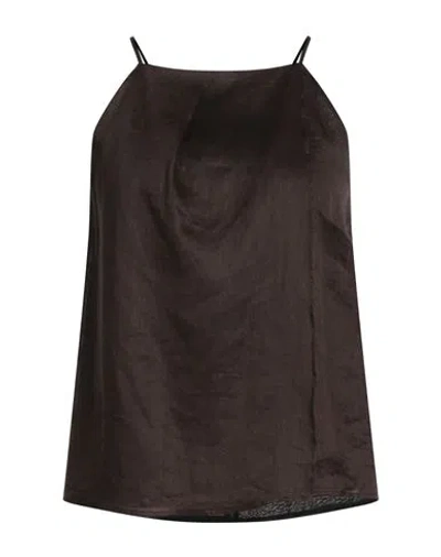 Max Mara Studio Woman Top Dark Brown Size 10 Ramie In Brown