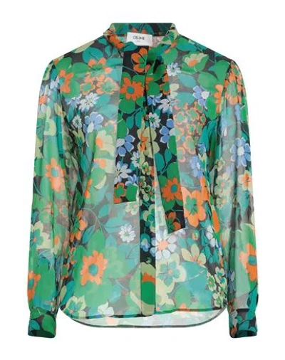 Celine Woman Shirt Emerald Green Size 8 Silk In Green