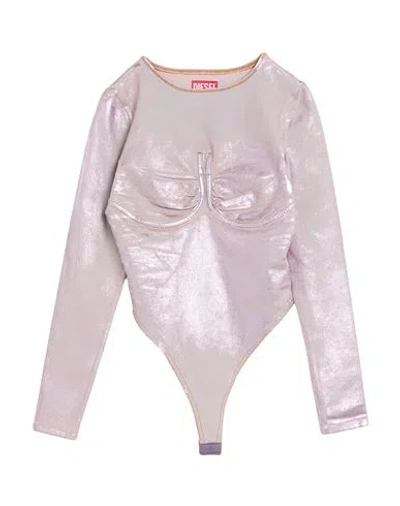 Diesel Woman Bodysuit Antique Rose Size S Cotton, Viscose, Polyester, Elastane In Pink
