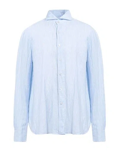 Finamore 1925 Per Braun Man Shirt Azure Size Xxl Linen In Blue