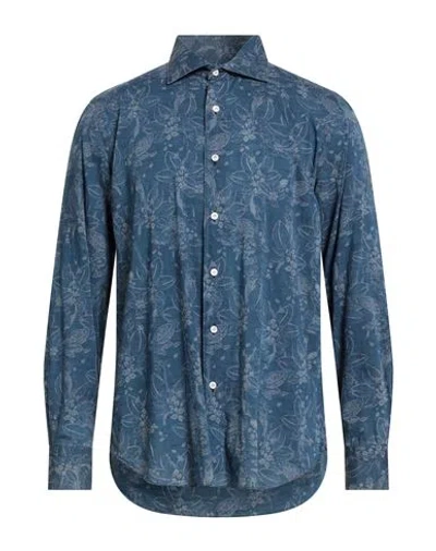Finamore 1925 Man Shirt Slate Blue Size 17 ½ Cotton In Blue