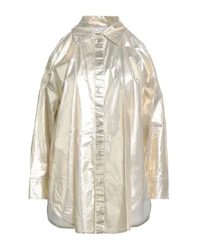 Pinko Denim Woman Shirt Platinum Size 4 Cotton, Polyester, Polyurethane In Gold