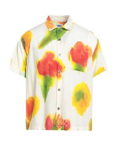 Obey Man Shirt Pastel Yellow Size Xl Viscose In White
