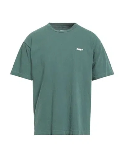 Obey Man T-shirt Dark Green Size Xl Cotton In Green