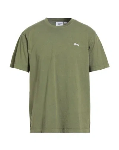 Obey Man T-shirt Military Green Size Xxl Cotton In Green