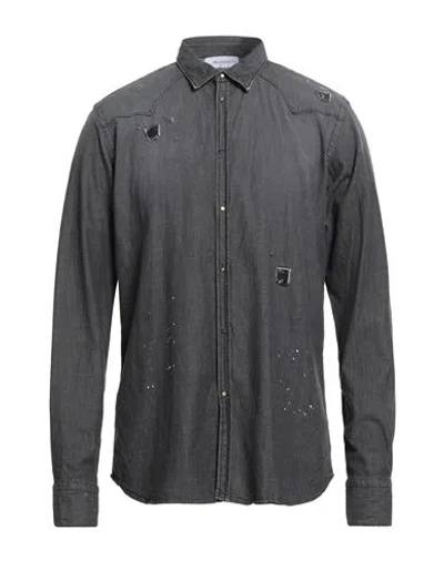 Aglini Man Denim Shirt Charcoal Size 16 ½ Cotton, Elastane In Gray