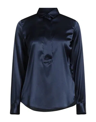 Caliban Woman Shirt Midnight Blue Size 8 Silk, Elastane In Blue