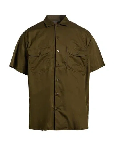Beams Man Shirt Military Green Size L Cotton In Green