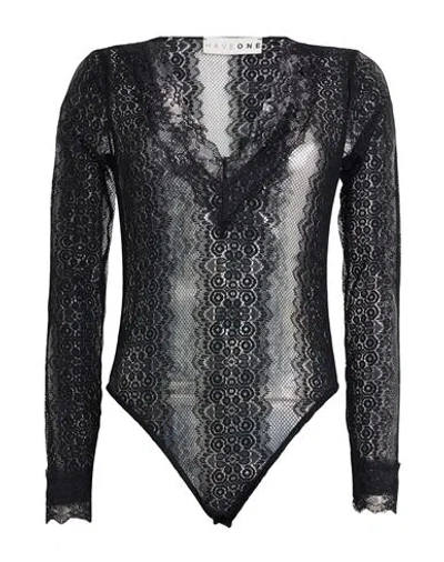 Haveone Woman Bodysuit Black Size M Polyester, Elastic Fibres In Black