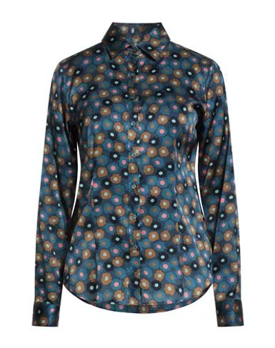 Robert Friedman Woman Shirt Slate Blue Size M Silk, Elastane In Multi