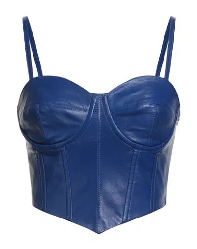 Dondup Woman Top Blue Size 6 Lambskin In Blue