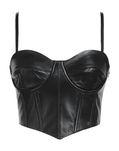 Dondup Woman Top Black Size 4 Lambskin In Black