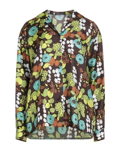 Laura Urbinati Woman Shirt Dark Brown Size 8 Silk In Multi