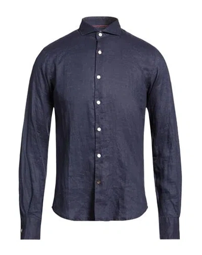 Yes Zee By Essenza Natural Feeling Man Shirt Midnight Blue Size M Linen In Blue