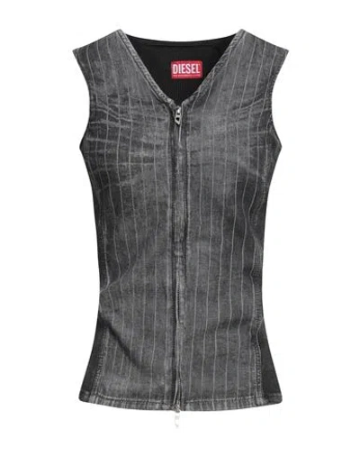 Diesel Woman Top Charcoal Size L Cotton In Gray