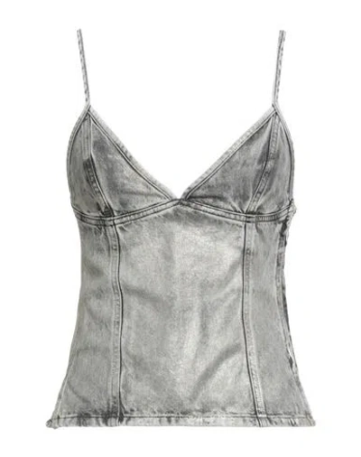 Diesel Woman Top Grey Size M Cotton In Gray