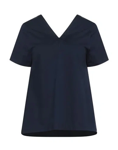 Herno Woman T-shirt Navy Size 12 Cotton, Polyester In Blue