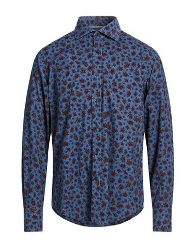 Tintoria Mattei 954 Man Shirt Slate Blue Size 16 ½ Cotton In Blue