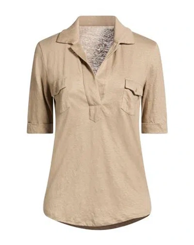 Majestic Filatures Woman Polo Shirt Beige Size 1 Linen, Elastane In Neutral