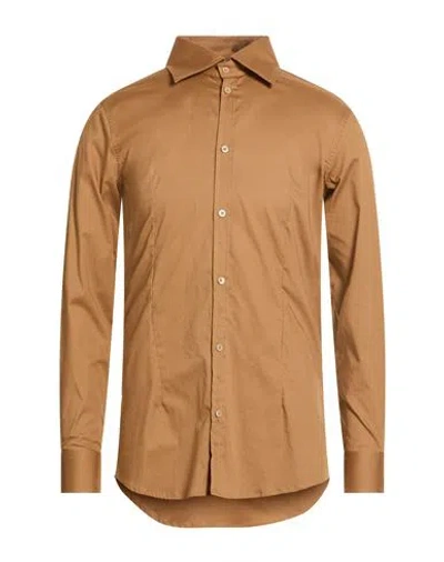 Daniele Alessandrini Man Shirt Camel Size M Cotton, Elastane In Brown