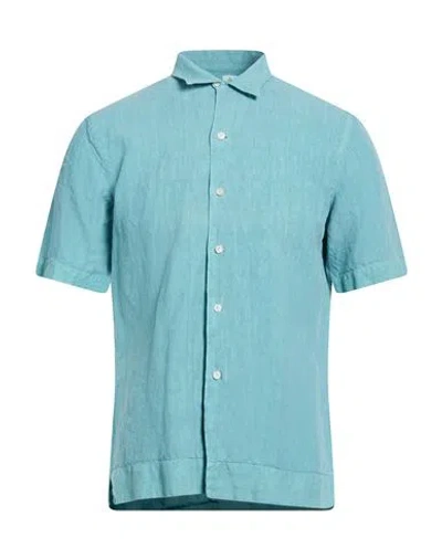Finamore 1925 Man Shirt Turquoise Size 15 ¾ Linen In Green