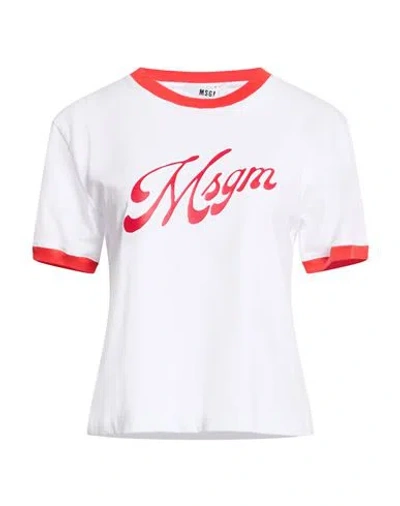 Msgm Woman T-shirt White Size M Cotton, Elastane In White