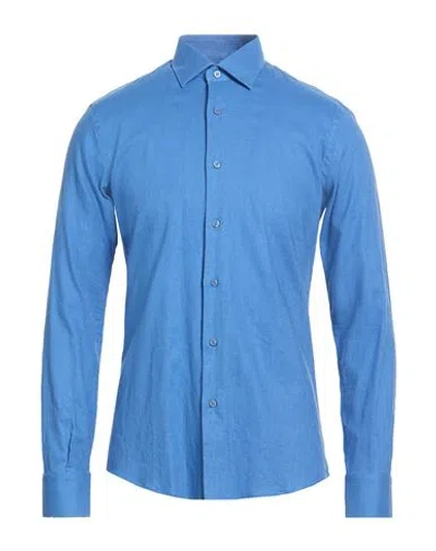 At.p.co At. P.co Man Shirt Blue Size 16 ½ Linen, Viscose In Blue