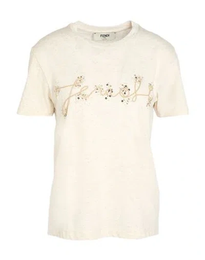 Fendi Beige Cotton And Linen T-shirt With Logo In Neutral
