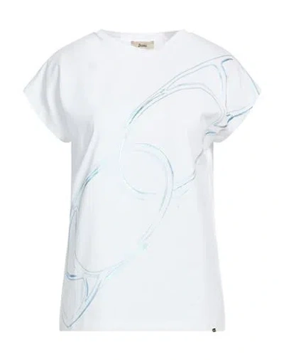 Herno Woman T-shirt White Size 8 Cotton, Elastane In Animal Print