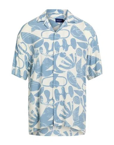 Jack & Jones Man Shirt Pastel Blue Size Xl Viscose In Blue