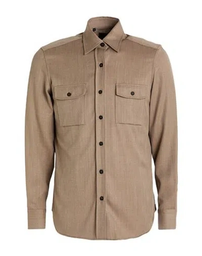 Brioni Man Shirt Taupe Size 15 ¾ Virgin Wool In Neutral