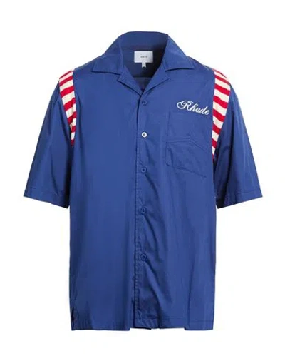 Rhude Man Shirt Navy Size Xl Cotton In Blue