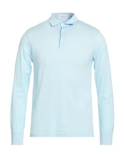 Heritage Man Polo Shirt Sky Blue Size 36 Cotton In Blue