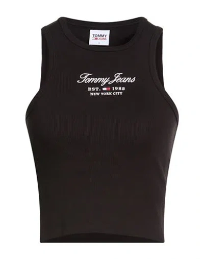 Tommy Jeans Woman Tank Top Black Size M Cotton, Elastane In Black