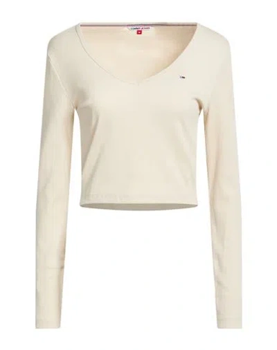 Tommy Jeans Woman T-shirt Beige Size L Cotton, Elastane In Neutral