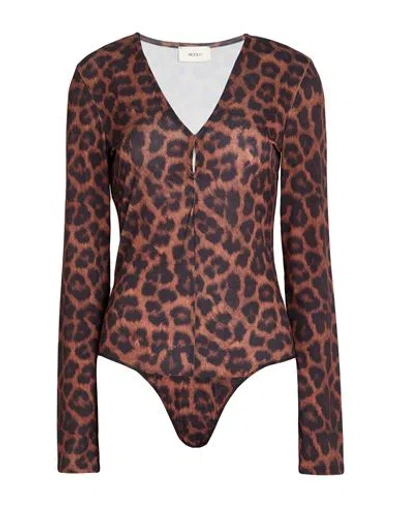 Vicolo Woman Bodysuit Dark Brown Size M Polyester, Elastane In Brown