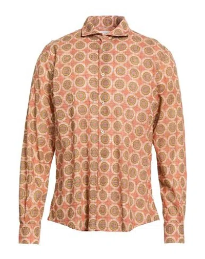 Portofiori Man Shirt Rust Size 17 Cotton In Orange