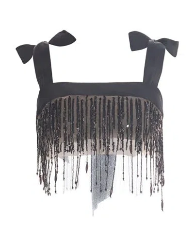Elisabetta Franchi Woman Top Black Size 6 Polyamide, Silk In Brown