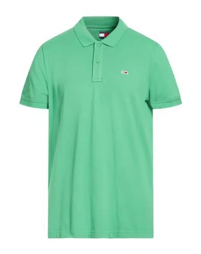 Tommy Jeans Man Polo Shirt Green Size L Cotton In Green