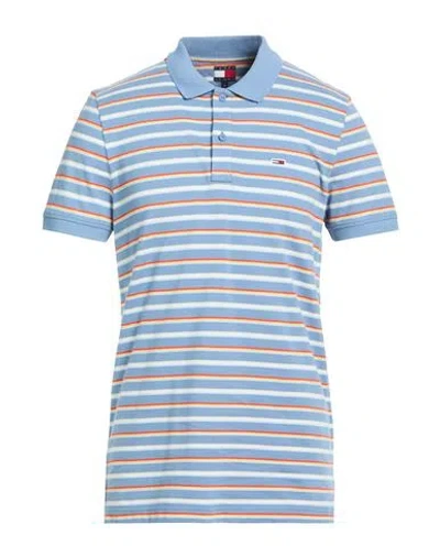 Tommy Jeans Man Polo Shirt Light Blue Size L Cotton In Blue