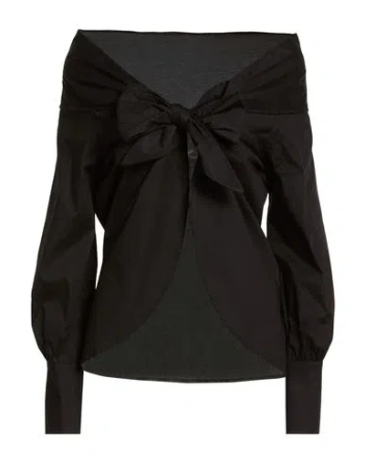 Kontatto Woman Shirt Black Size 8 Cotton, Elastane In Black