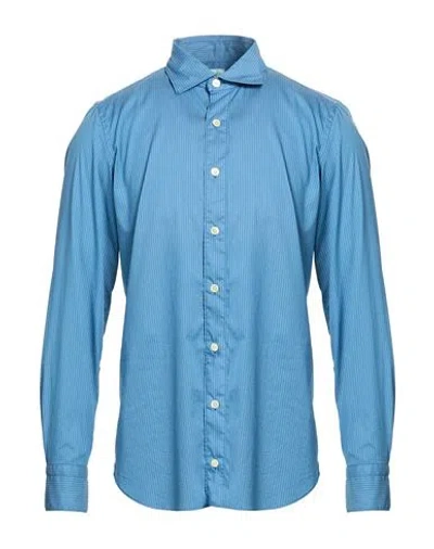 Finamore 1925 Man Shirt Azure Size 16 Cotton, Polyester, Elastane In Blue