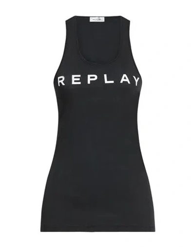 Replay Woman Tank Top Black Size S Cotton, Elastane In Black