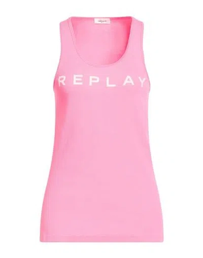 Replay Woman Tank Top Fuchsia Size M Cotton, Elastane In Pink