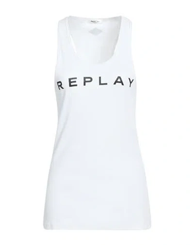Replay Woman Tank Top White Size L Cotton, Elastane In White