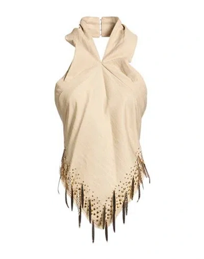 Rabanne Woman Top Beige Size 14 Cotton, Viscose, Polyamide, Polyester In Neutral