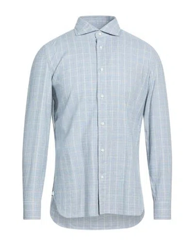Luigi Borrelli Napoli Man Shirt Sky Blue Size 16 Cotton, Cashmere In Blue