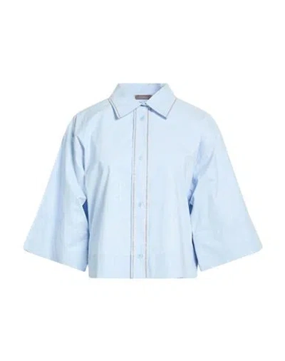 Peserico Woman Shirt Azure Size 6 Cotton, Viscose, Elastane, Polyamide, Metallic Polyester In Blue
