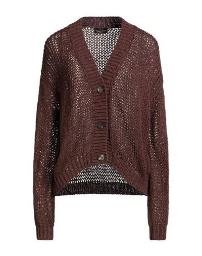 Roberto Collina Woman Cardigan Chocolate Brown Size M Cotton, Polyamide In Brown