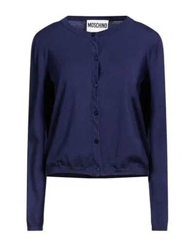 Moschino Couture Woman Cardigan Navy Size 6 Virgin Wool, Polyester, Polyamide, Viscose, Cupro In Blue